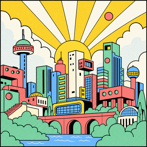 AI-generated retro poster: retro city skyline
