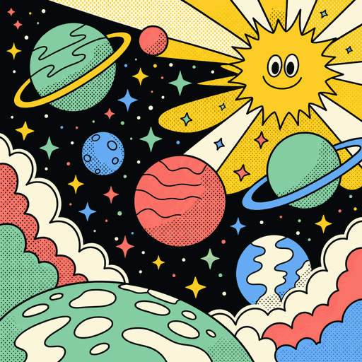 AI-generated retro poster: space with planets